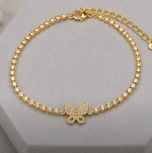 Elegant Gold and Rhinestone Anklet Size 7”-13”