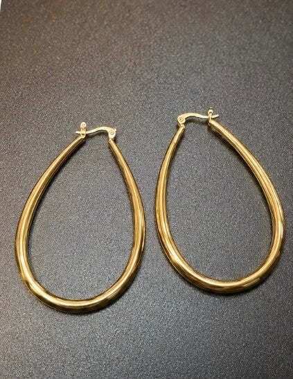Elegant  14k Gold Plated Over Sterling Silver Teardrop Hoop Earrings
