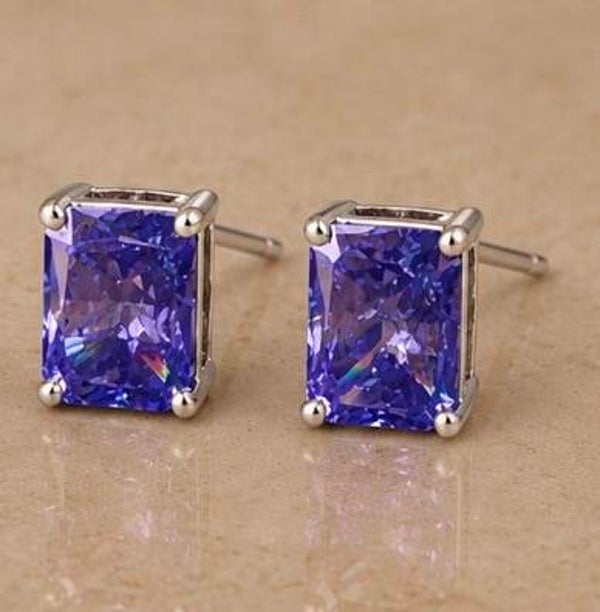 Elegant 7 Carat Purple Moissanite Diamond Stud Earrings