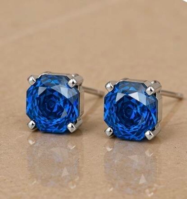 18k White Gold Over Sterling Silver Blue Cubic Zirconia Stud Earrings
