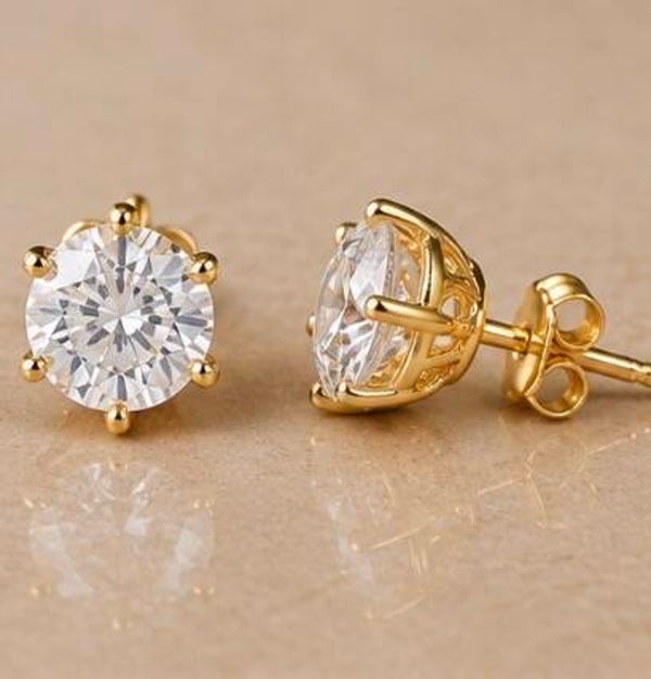 Elegant Gold and Moissanite Diamond 1 Carat Stud Earrings