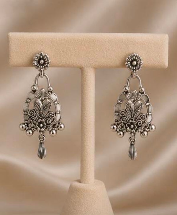 Elegant Silver Floral Earrings