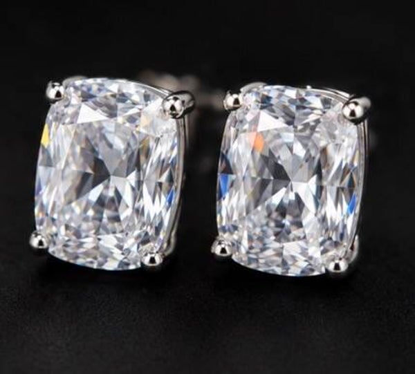Elegant Sterling Silver 4 Carat Moissanite Diamond Stud Earrings