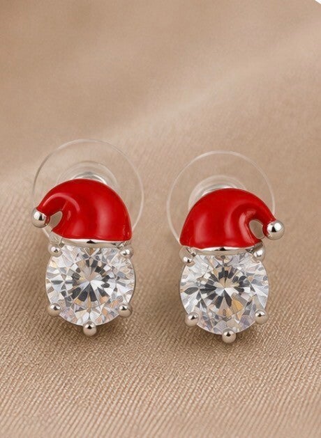Red Santa Hat Sparkling Gemstone Earrings