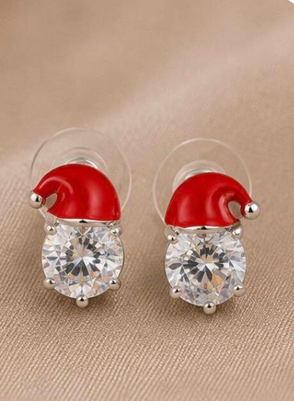 Red Santa Hat Sparkling Gemstone Earrings