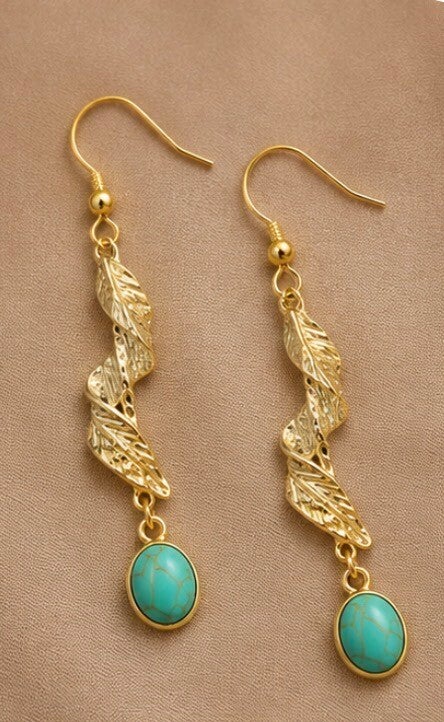 Elegant silver and Turquoise Leaf Earrings