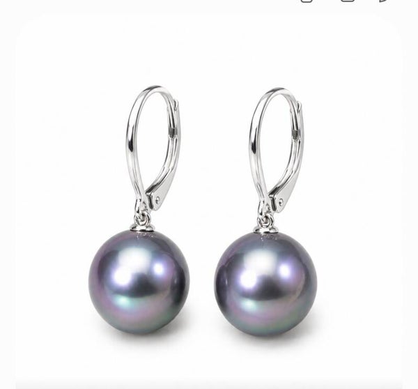 Elegant Black Tahiti Natural Green Pearl Drop Earrings