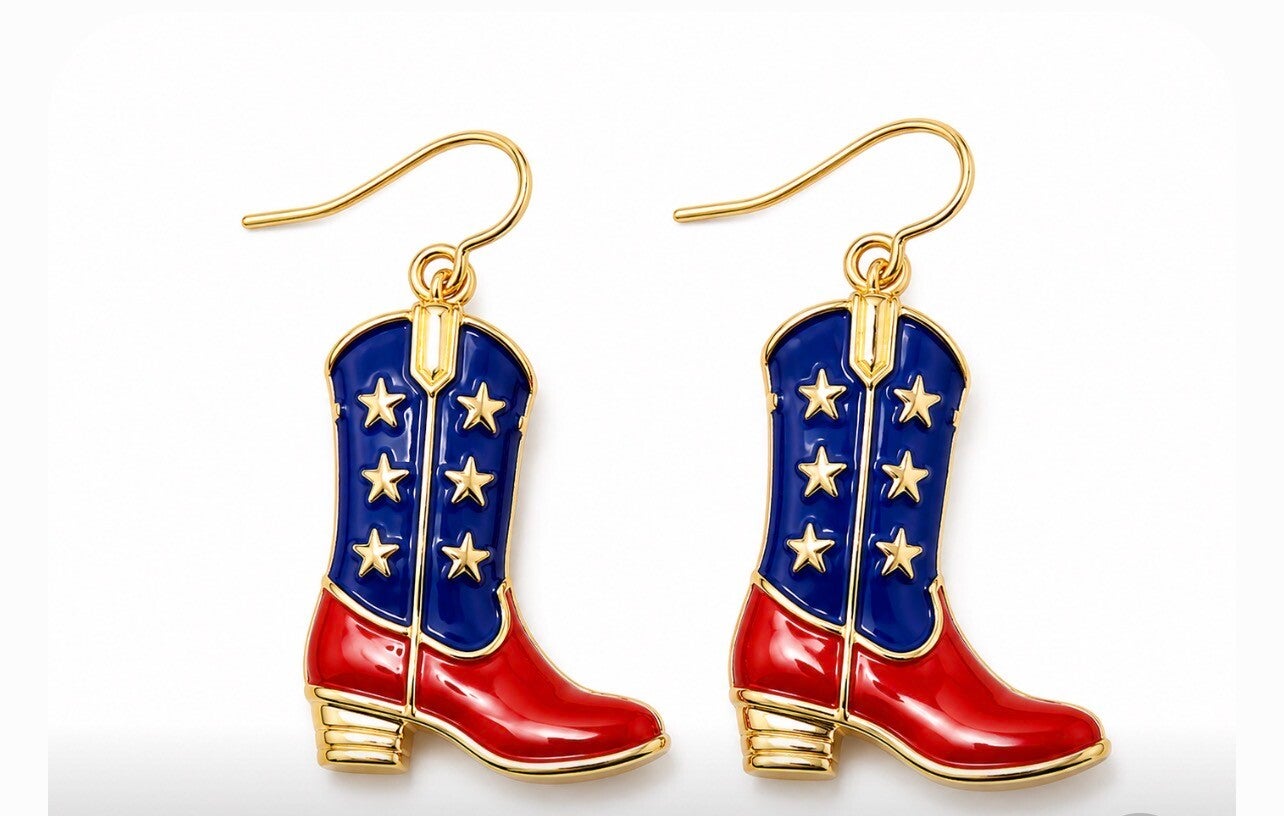 Red, White and Blue Cowboy Boot Earrings