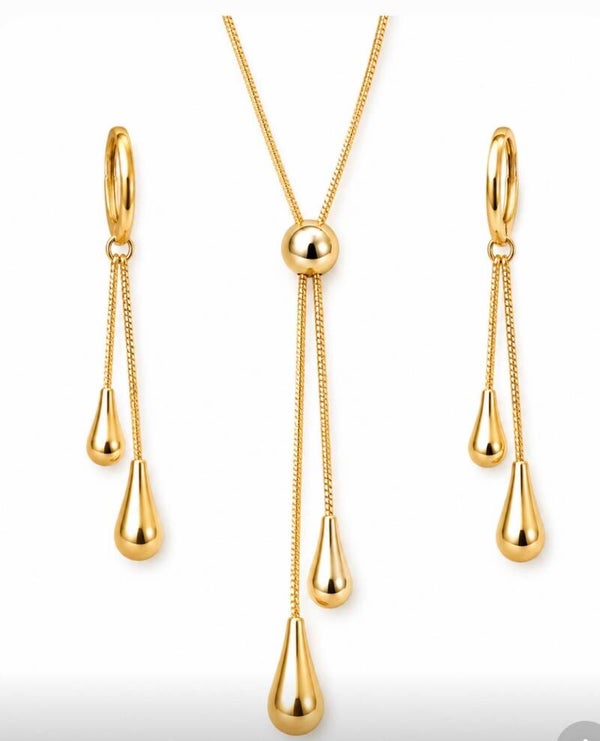 Elegant 20” 18k Gold Over Sterling Silver Necklace and  Drop Earrings Set