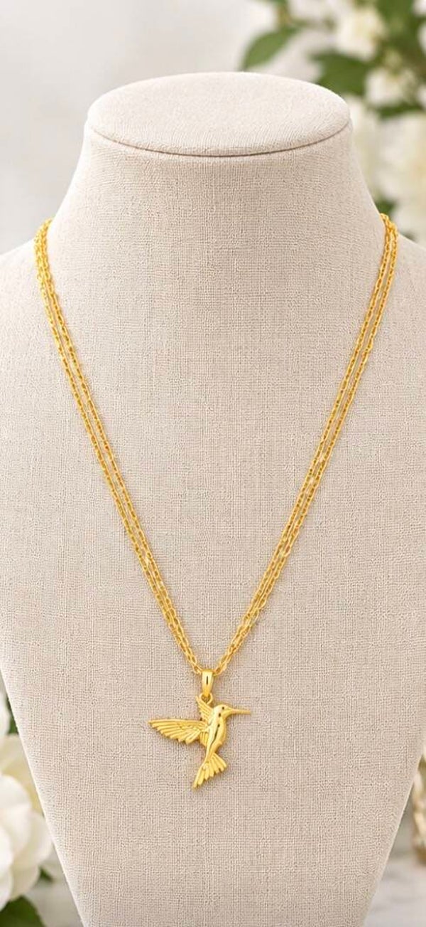 Gold 18” Stainless Steel Hummingbird Pendant Necklace