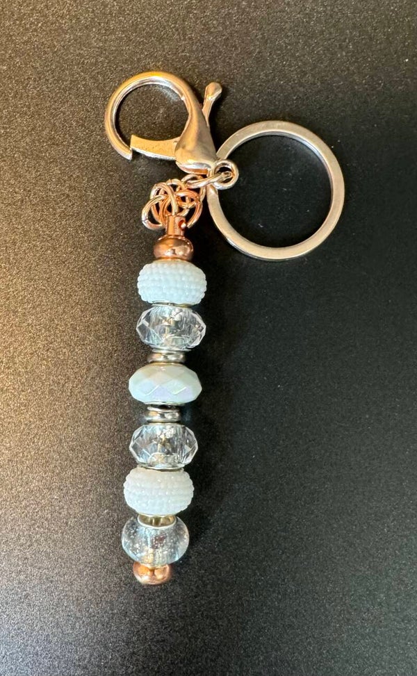 Elegant Beaded Keychain with White and Clear Accents