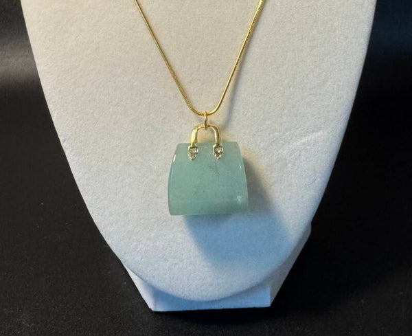 Elegant Gold and Green Handbag Pendant Necklace