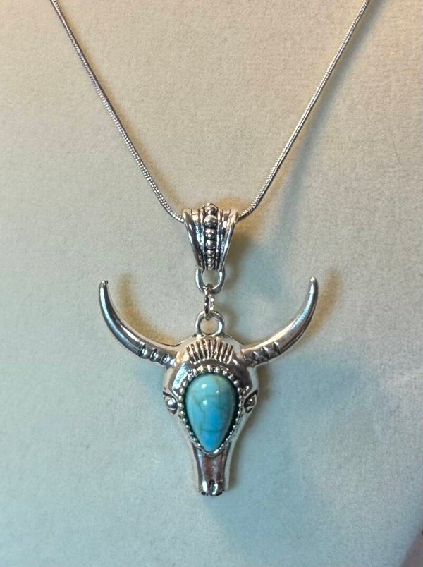 Sterling Silver Bull Pendant Necklace
