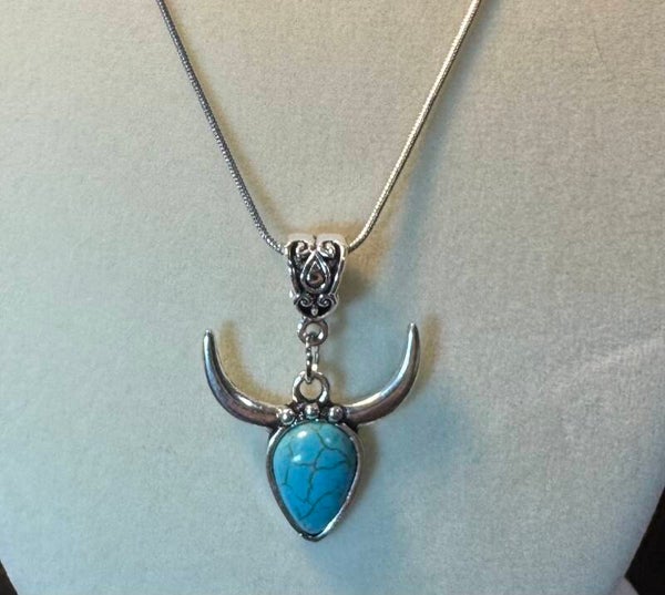 Turquoise Crescent Sterling Silver Necklace with Filigree Detail
