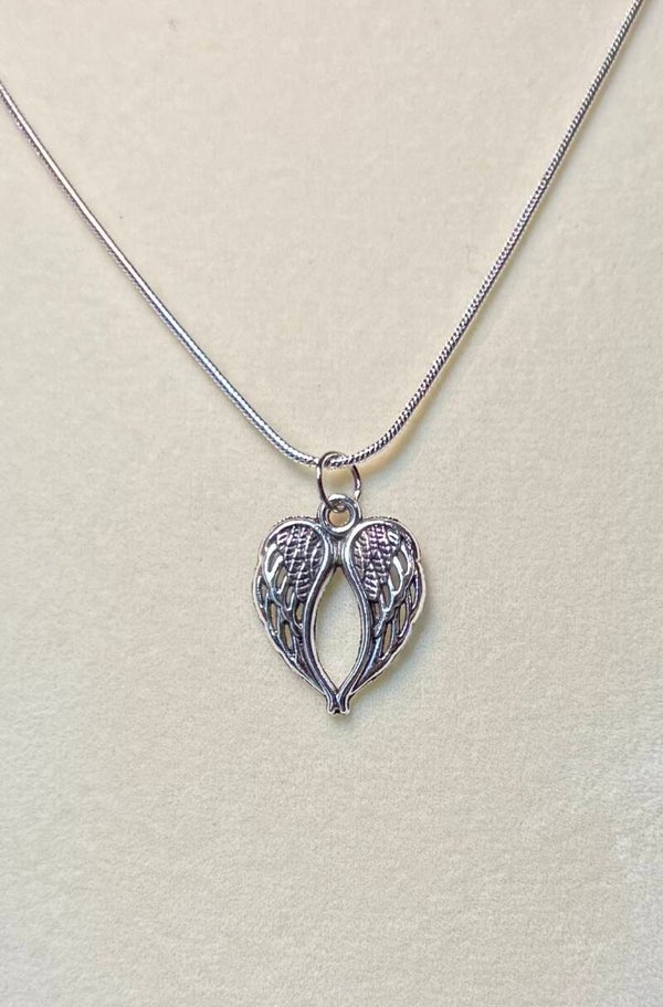 Sterling Silver Angel Heart Wings Necklace