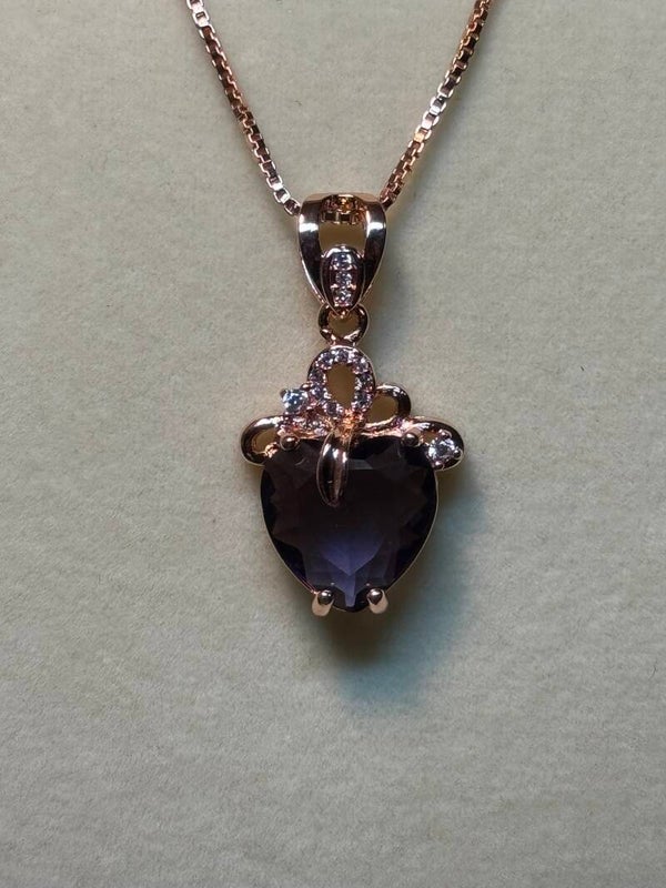 Rose Gold and Purple Heart Necklace with Sparkling Accents