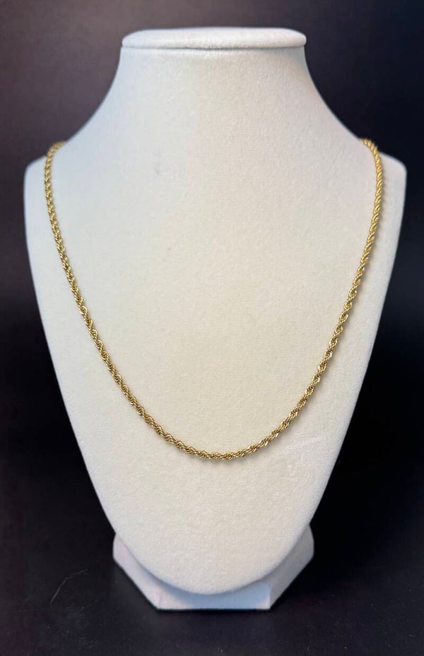 Elegant 14k Gold Plated Rope Chain Necklace 22”