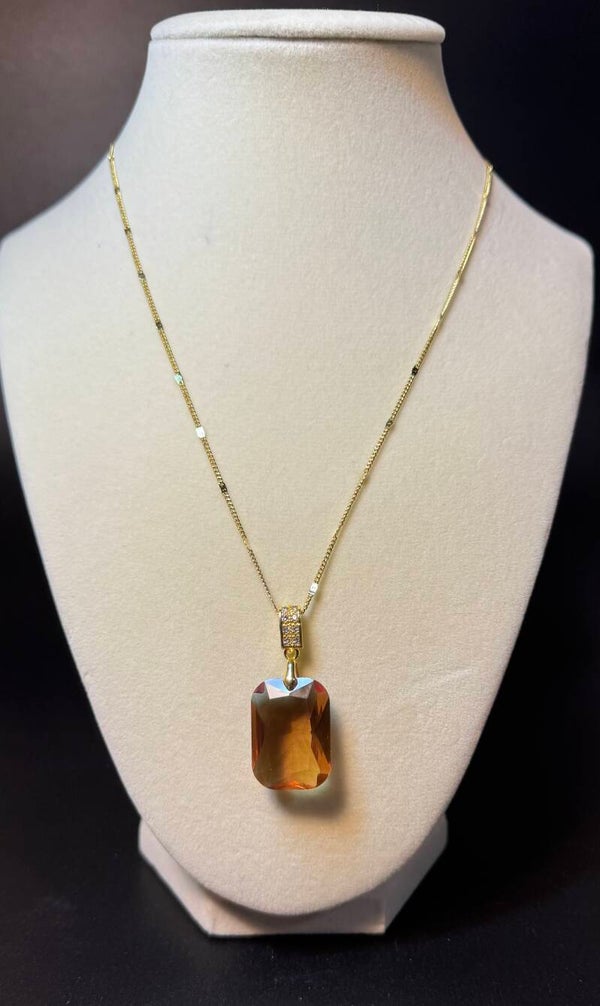 Elegant Gold Plated Necklace with Amber Pendant