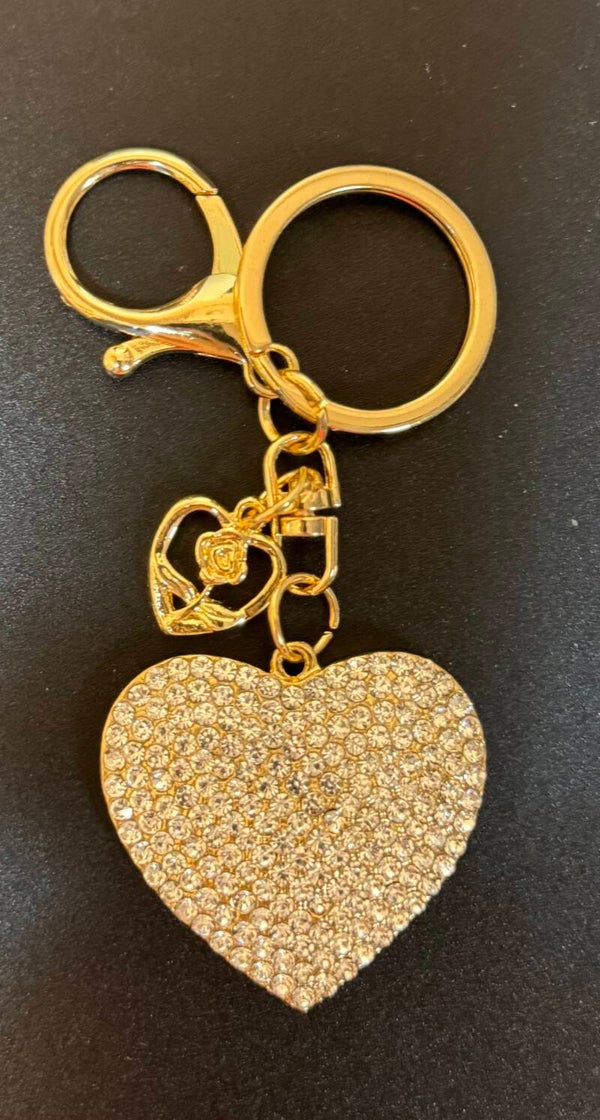 Gold Heart Keychain with Rhinestones