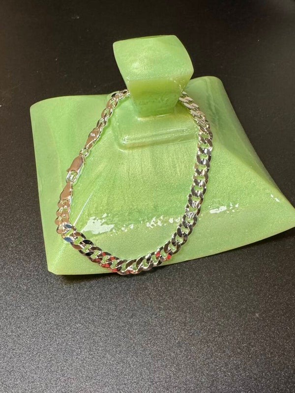 B- Sterling Silver 7.5” 7mm Flat Cuban Chain Bracelet