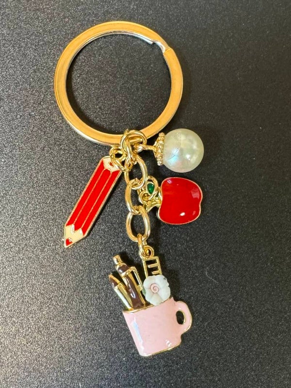 Gold Keychain with Red and Pink Charms