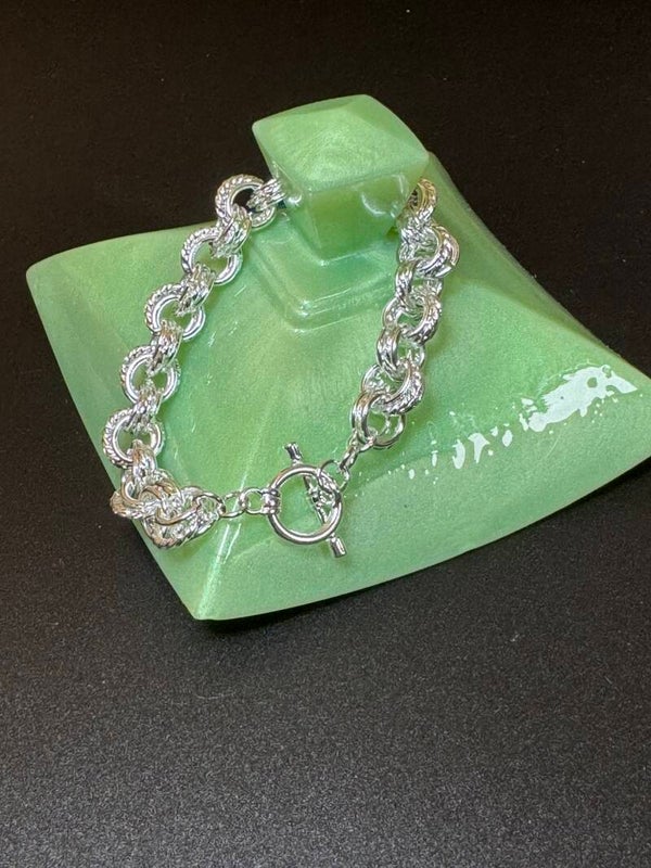 B- Intricate 925 Sterling Silver Plated Byzantine Chain Bracelet
