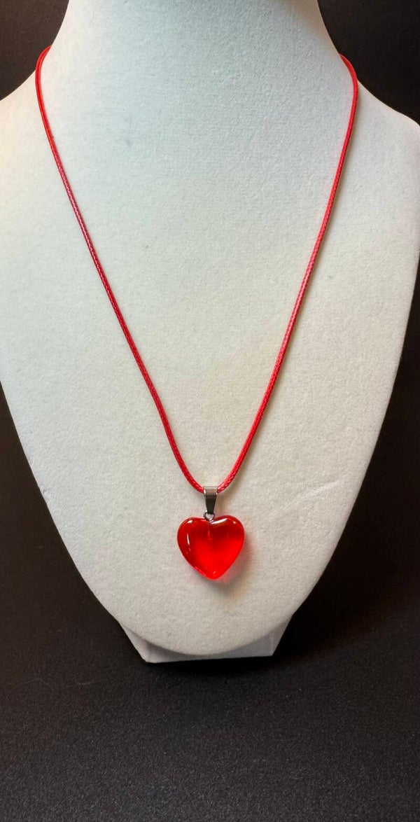 Vibrant Red Heart Crystal Necklace