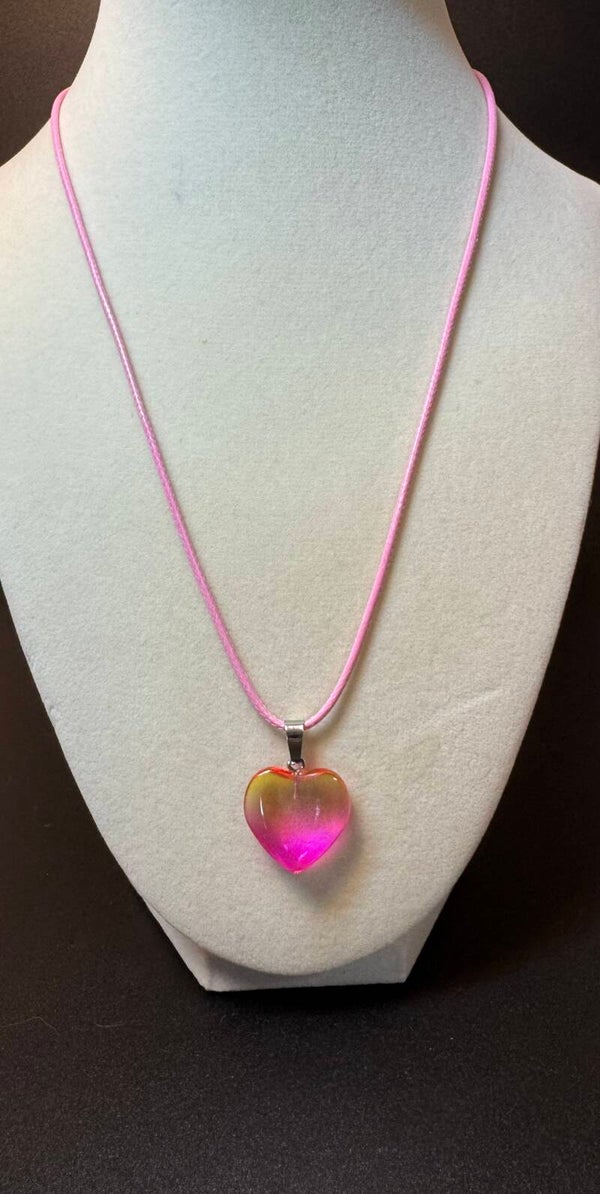 Vibrant Pink Heart Crystal Necklace