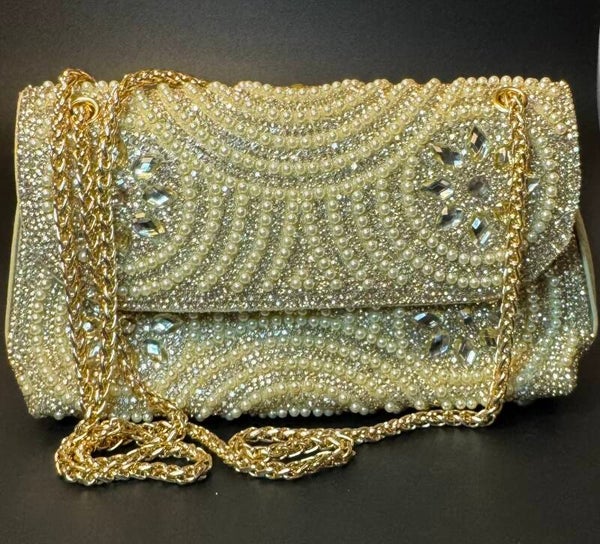 Elegant Gold Beaded Clutch