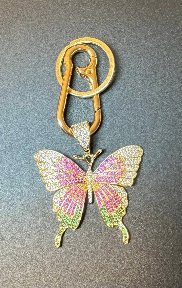Gold and Pink Butterfly Keychain