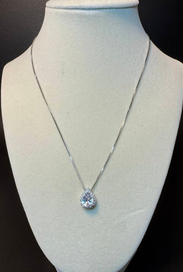 Elegant Sterling Silver Three Carat Moissanite Teardrop Pendant Necklace