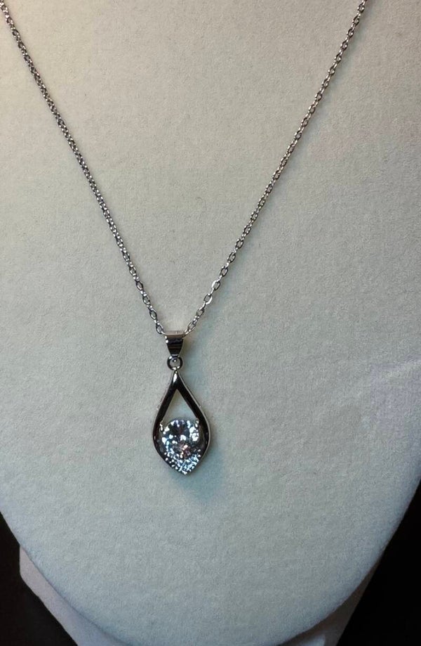 Sterling Silver .5 Carat Moissanite Teardrop Pendant Necklace