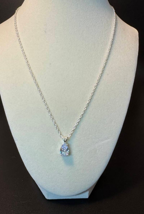 Elegant Sterling Silver Necklace with Teardrop Crystal Pendant