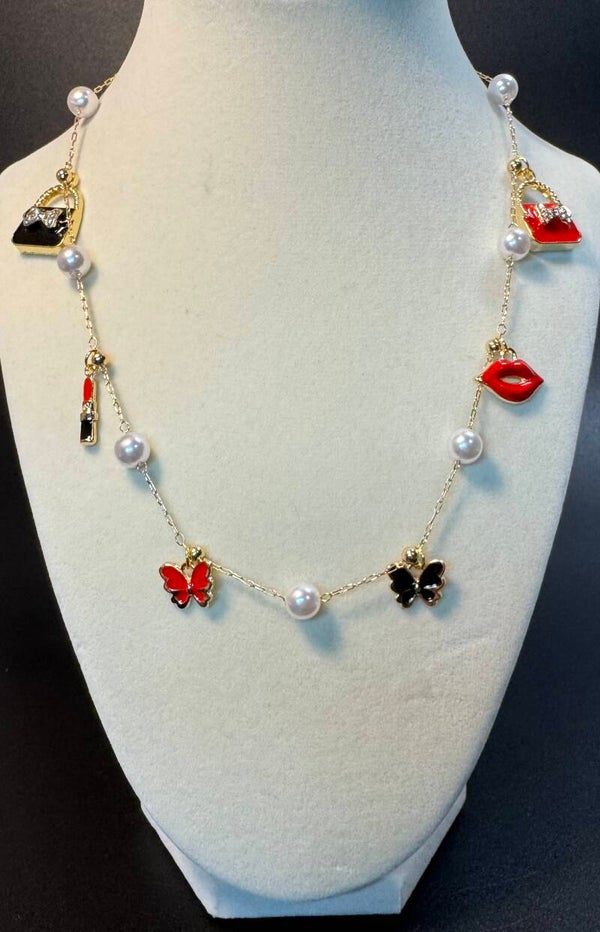 Charming Gold and Red Butterfly Necklace