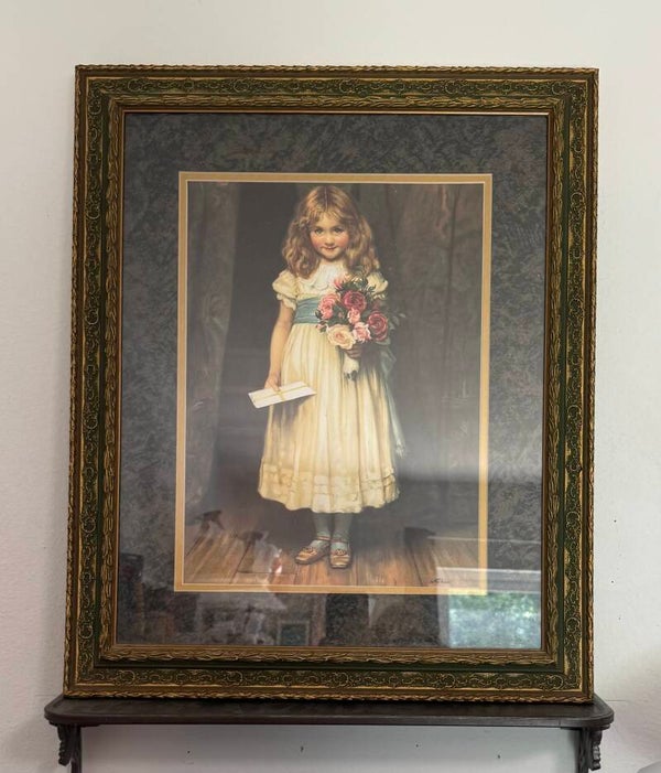 Framed Vintage Girl with Flowers Art Print