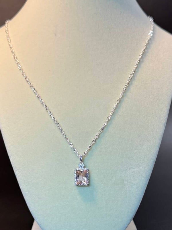 Elegant Sterling Silver 5 Carat Hand Set Peach Morganite Pendant Necklace