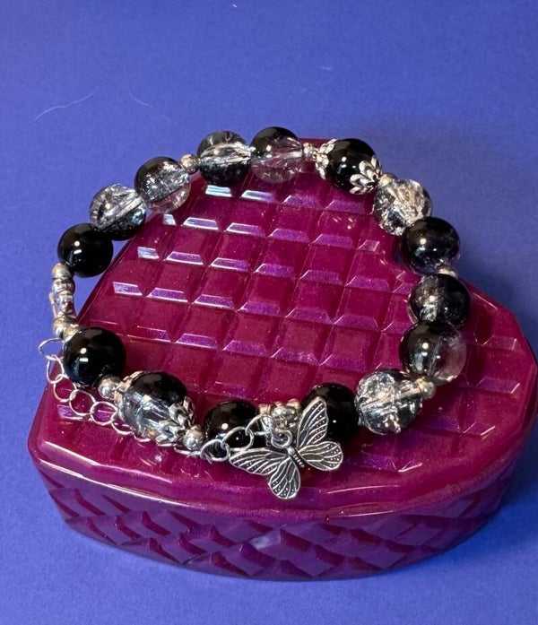 Elegant Black and Silver Beaded Bracelet