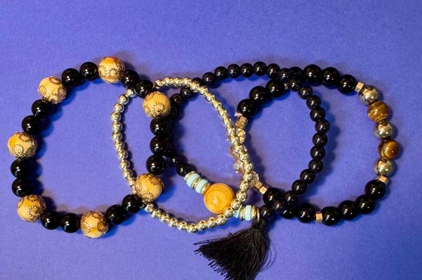 Elegant Black and Gold Beaded Bracelet Set
