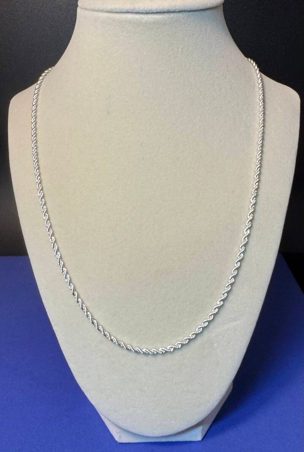 Elegant 18” 3mm  Diamond Cut Sterling Silver Plated Rope Chain Necklace