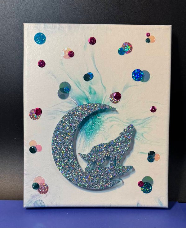 Glitter Moon and Wolf Canvas Art