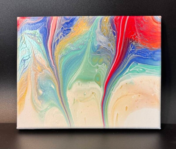 Vibrant abstract elephant design on canvas. Features shades of purple, gold, and pink. Perfect for adding a pop of color to any room.