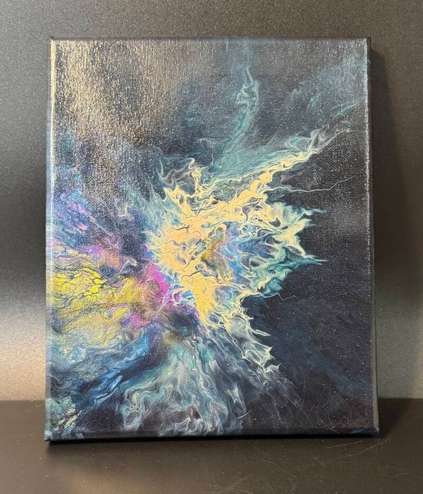 Abstract Canvas Art with Blue and Yellow Swirls