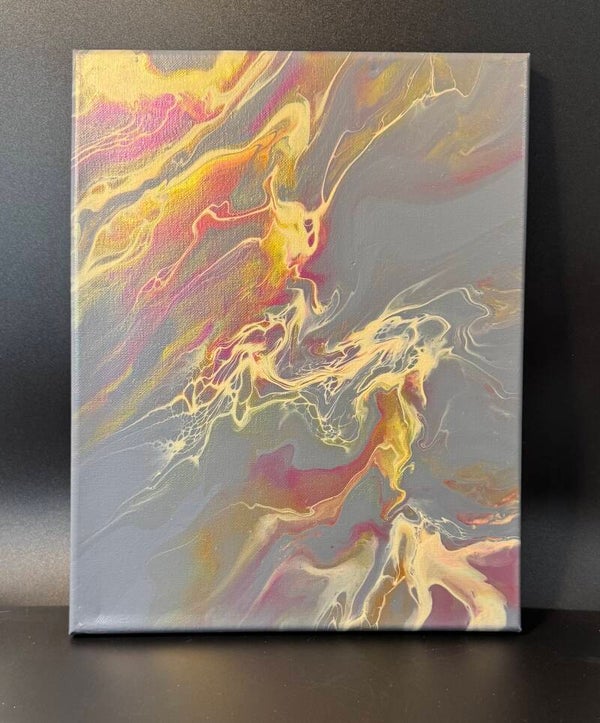 Abstract Canvas Art with Gray and Yellow Swirls