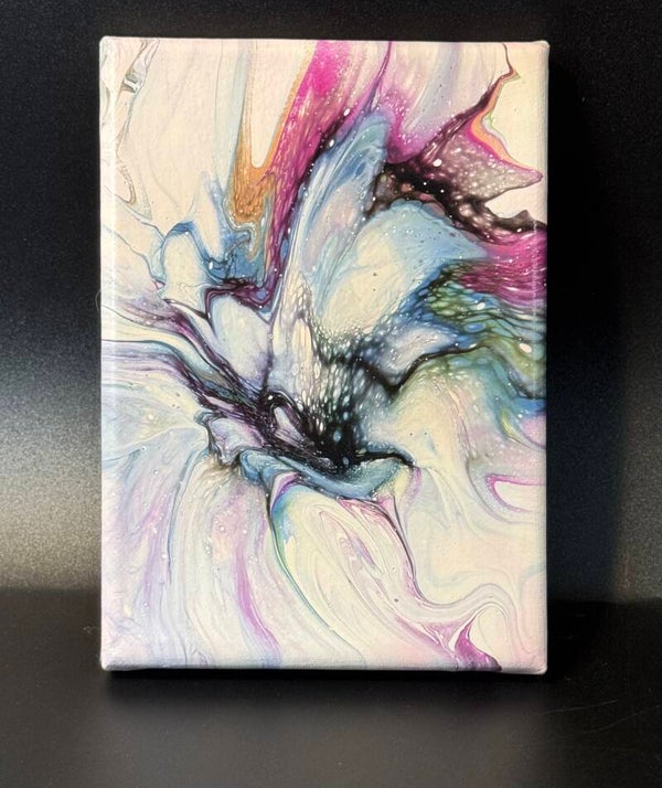 Abstract Canvas Art with Pink and Blue Swirls