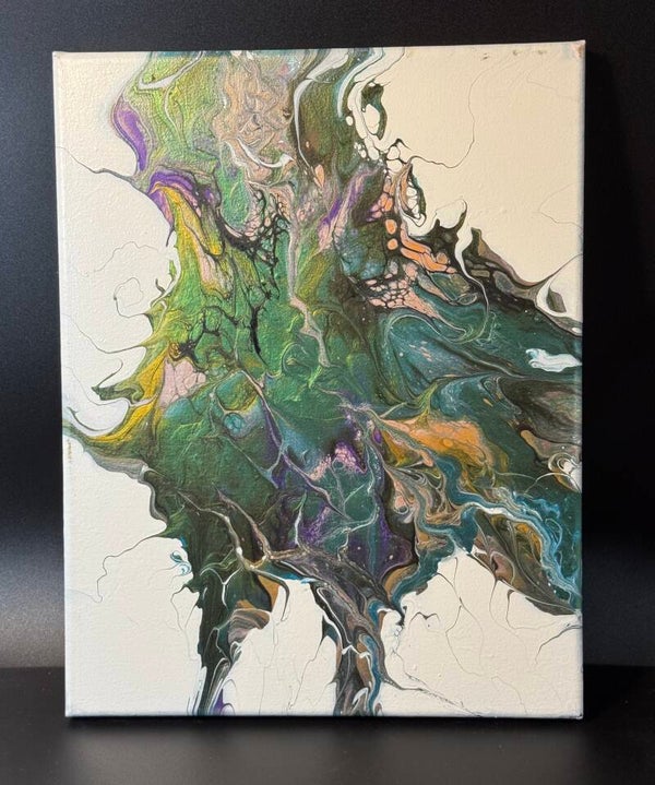 Abstract Canvas Art with Black, White, and Purple Swirls