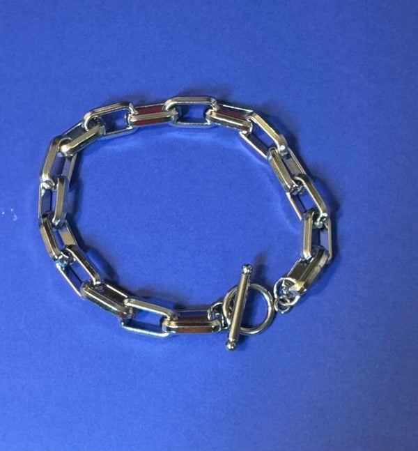 B- Stainless Steel Silver Chain Link Bracelet