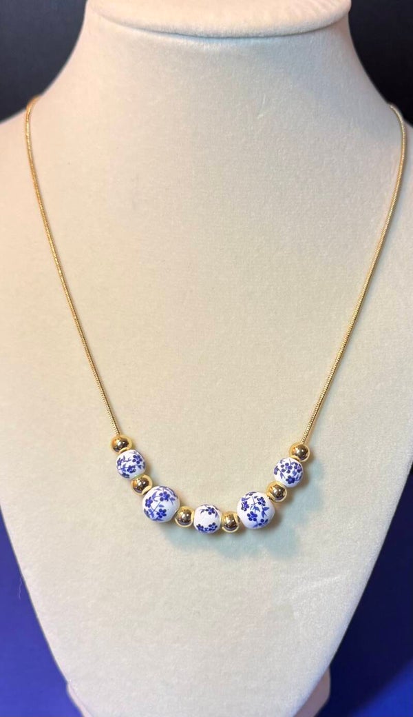 Elegant Gold and Blue Beaded Necklace