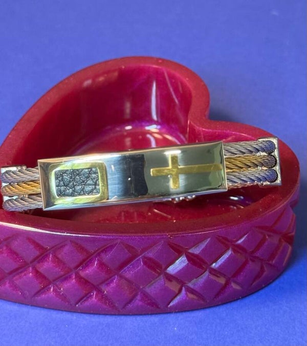 Gold and Silver Stainless Steel Bracelet with Cross Design