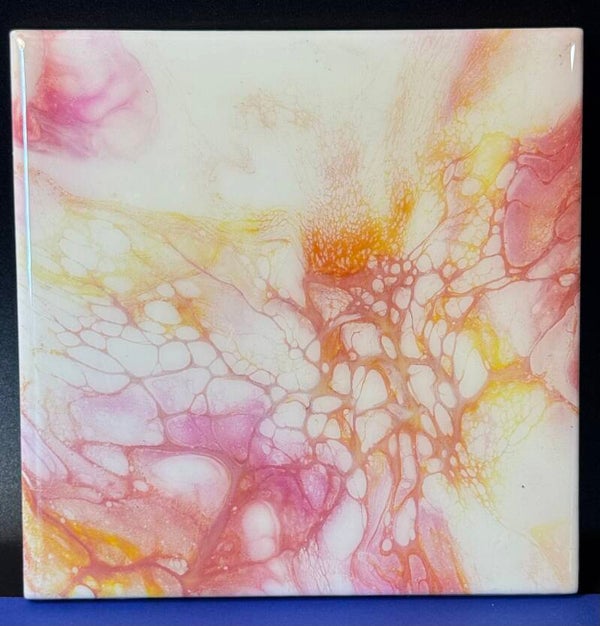 Abstract Pink and Yellow tile trivet