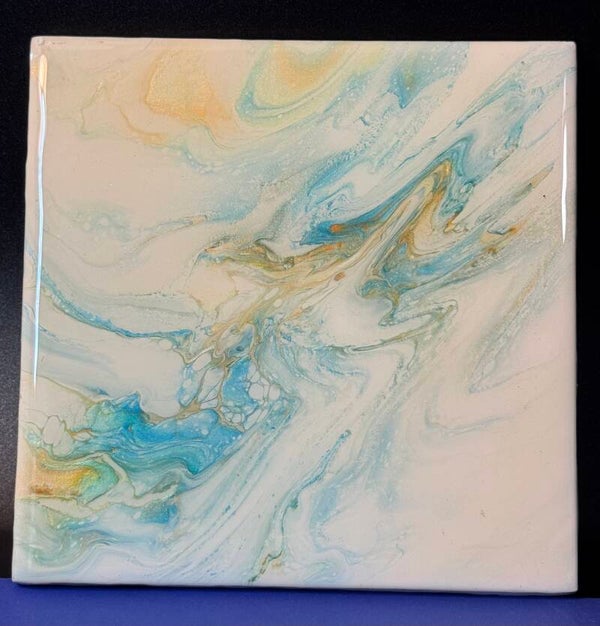 Abstract Blue and Gold Marble tile trivet